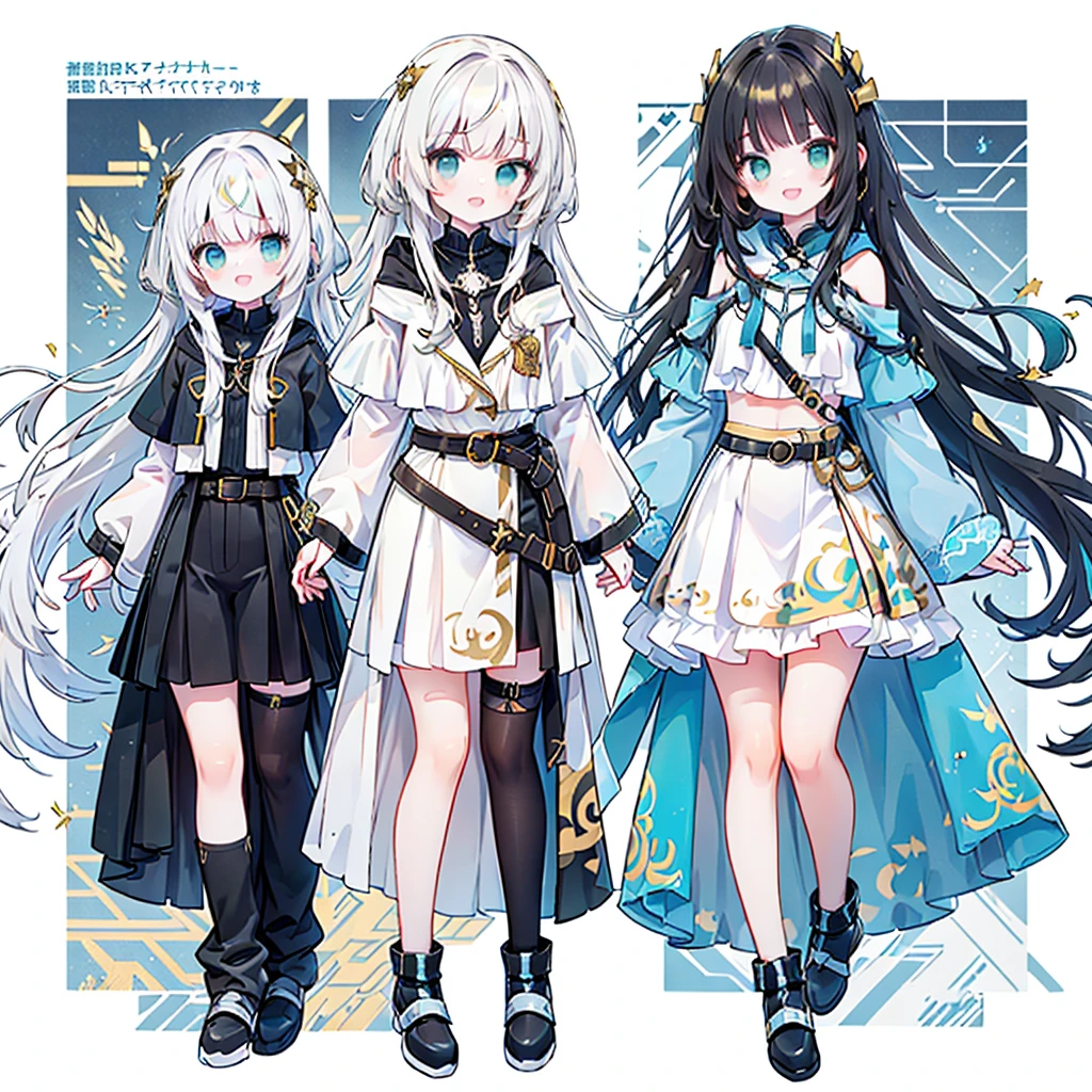 The best dynamic composition、Golden Ratio、Super detailed、(masterpiece、最high quality、high quality)、girl、White hooded、Long Hair、White Hair、Standing against a white background、Snake motif、Laughed、Green Eyes、Researcher、Character Design、belt、modern、Cyberpunk、neutral、Shorts、Stitched face