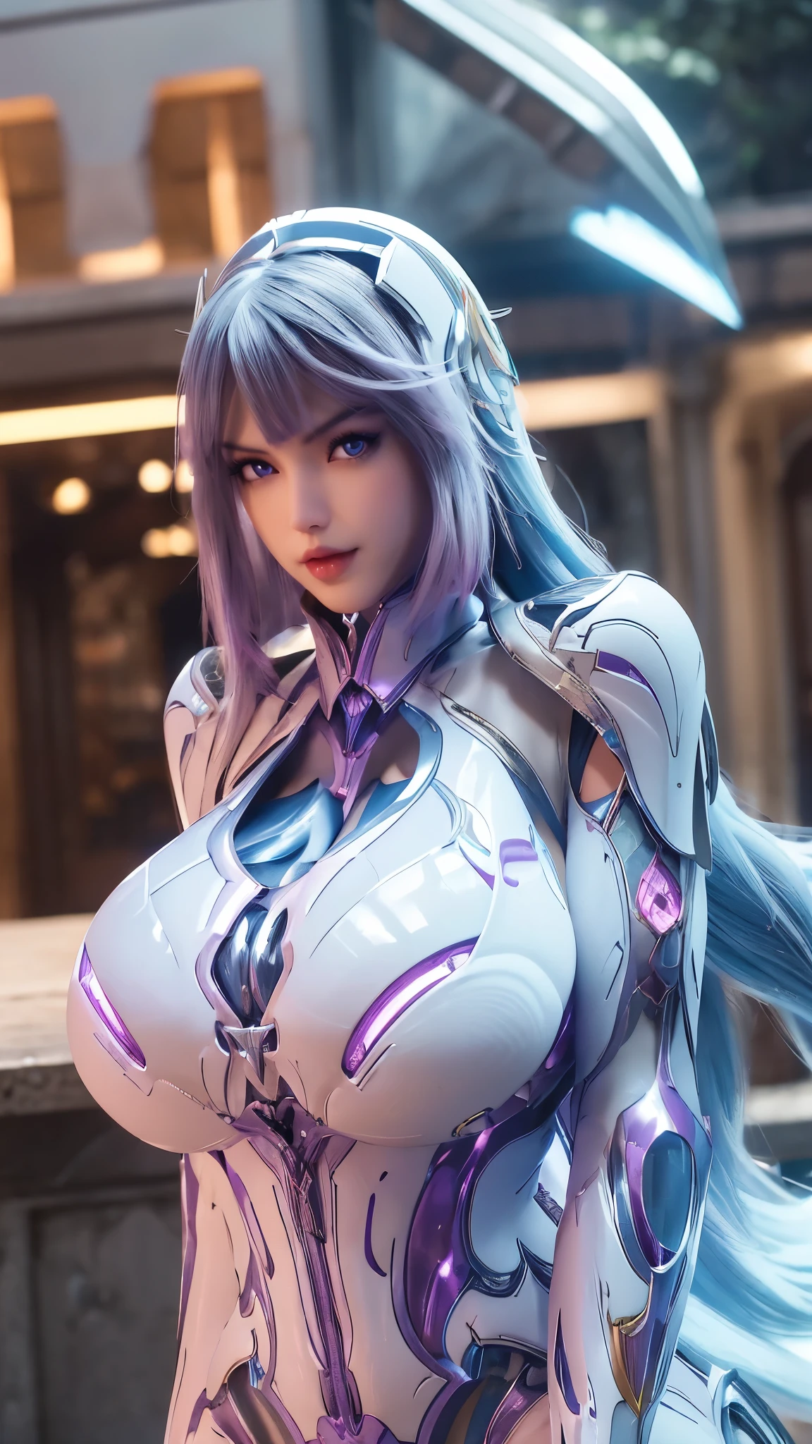 A beauty girl with (blue pink long hair:1.5), 1GIRL, (MECHA GOLDEN DRAGON HELM:1),((HUGE FAKE BREASTS,CLEAVAGE:1.5)), (11 line ABS:1.3), ((MECHA GUARD ARMS,LED BODY:1.1)), (PURPLE SHINY FUTURISTIC MECHA BRA,WHITE SKINTIGHT MECHA SUIT:1.5), (PERFECT THICK BODY, GLOWING BODY SKIN:1.1), (LOOKING AT VIEWER:1.3), (HALLWAY OF FUTURISTIC SPACE STATION:1), (BRIGHT LIGHT WHITE_ROOM:1.3), HYPER TEXTURE, UNREAL ENGINE RENDER, PHYSICALLY-BASED RENDERING, ULTRA HIGHT DEFINITION, 16K, DSLR, 1080P.