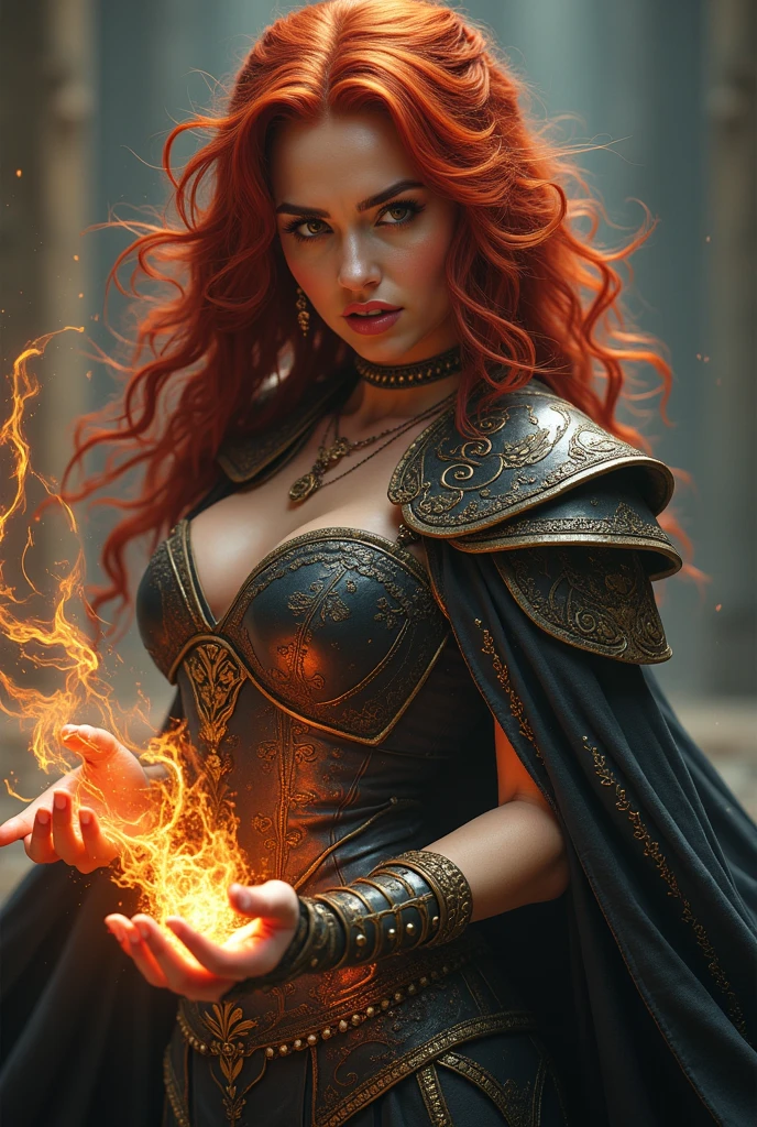 a close up of a woman in a corset holding a fire, steampunk chandra queen of fire, ornate cosplay, triss merigold cosplay, evil steampunk pyromancer woman, magic and steam - punk inspired, the fire queen, a steampunk beautiful goddess, fire dress, fire mage, the sorceress casting a fireball, glamourous cosplay, appears as the fire goddess