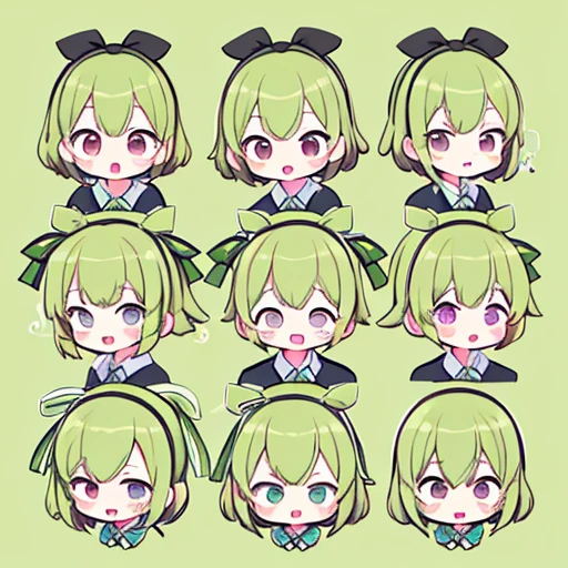 cute girl, emoji pack, 9 emoticons, emoji sheet, multiple poses and expressions, anthropomorphic style, Disney style, black strokes, different emotions,multiple poss and expressions, 8k --niji 5 