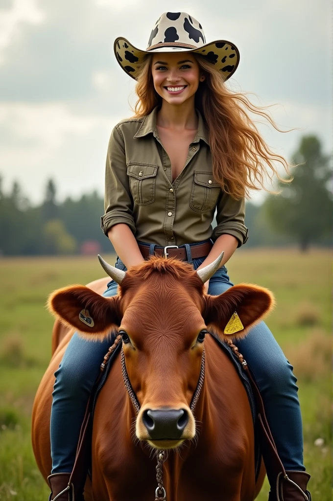 Realistic babe hot pants teax sun riding cattle