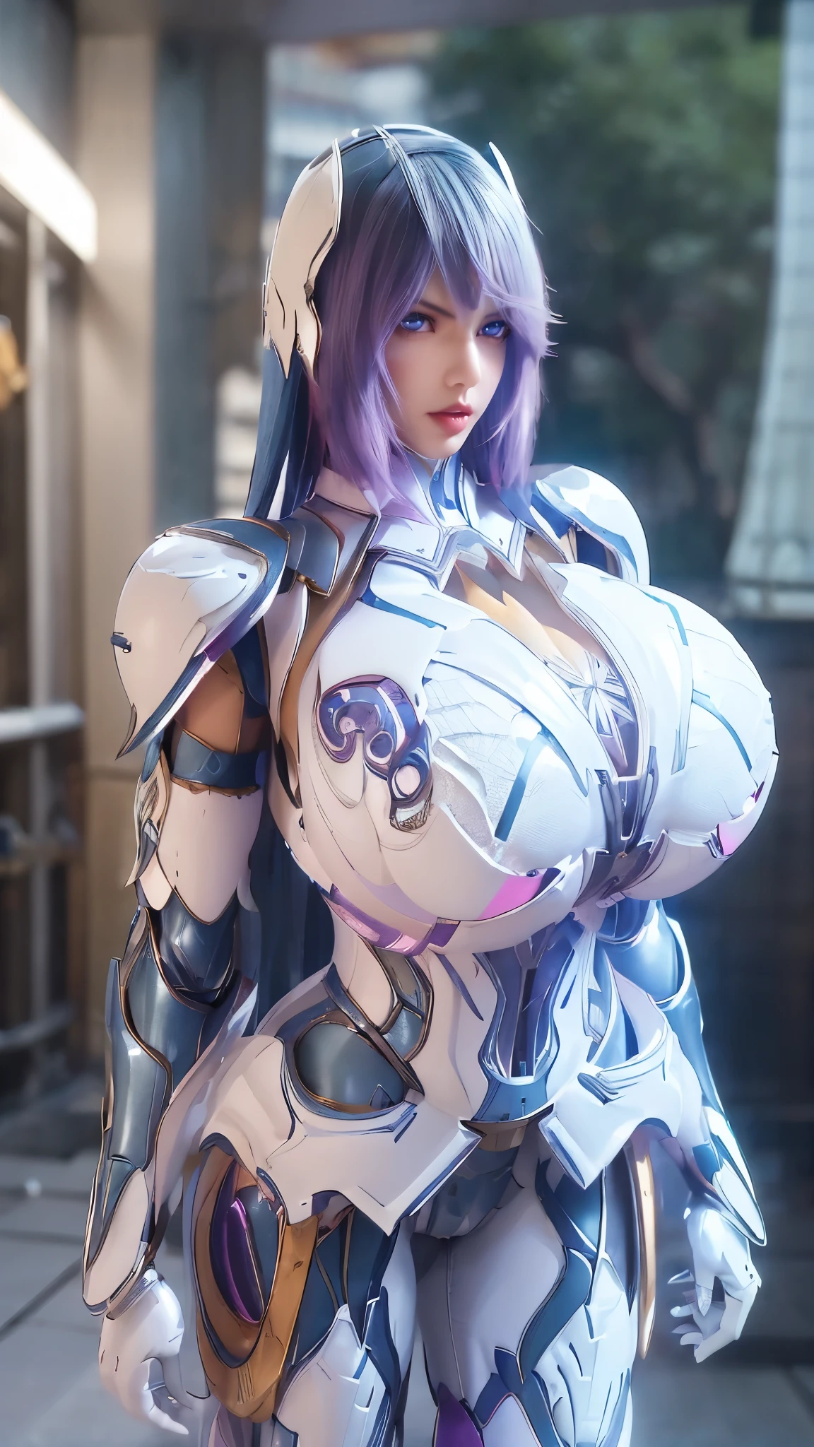 A beauty girl with (blue pink long hair:1.5), 1GIRL, (MECHA GOLDEN DRAGON HELM:1),((HUGE FAKE BREASTS,CLEAVAGE:1.5)), (11 line ABS:1.3), ((MECHA GUARD ARMS,LED BODY:1.1)), (PURPLE SHINY FUTURISTIC MECHA BREASTPLATE ARMOR,WHITE SKINTIGHT MECHA SUIT:1.5), (PERFECT THICK BODY, GLOWING BODY SKIN:1.1), (LOOKING AT VIEWER:1.3), (HALLWAY OF FUTURISTIC SPACE STATION:1), (BRIGHT LIGHT WHITE_ROOM:1.3), HYPER TEXTURE, UNREAL ENGINE RENDER, PHYSICALLY-BASED RENDERING, ULTRA HIGHT DEFINITION, 16K, DSLR, 1080P.