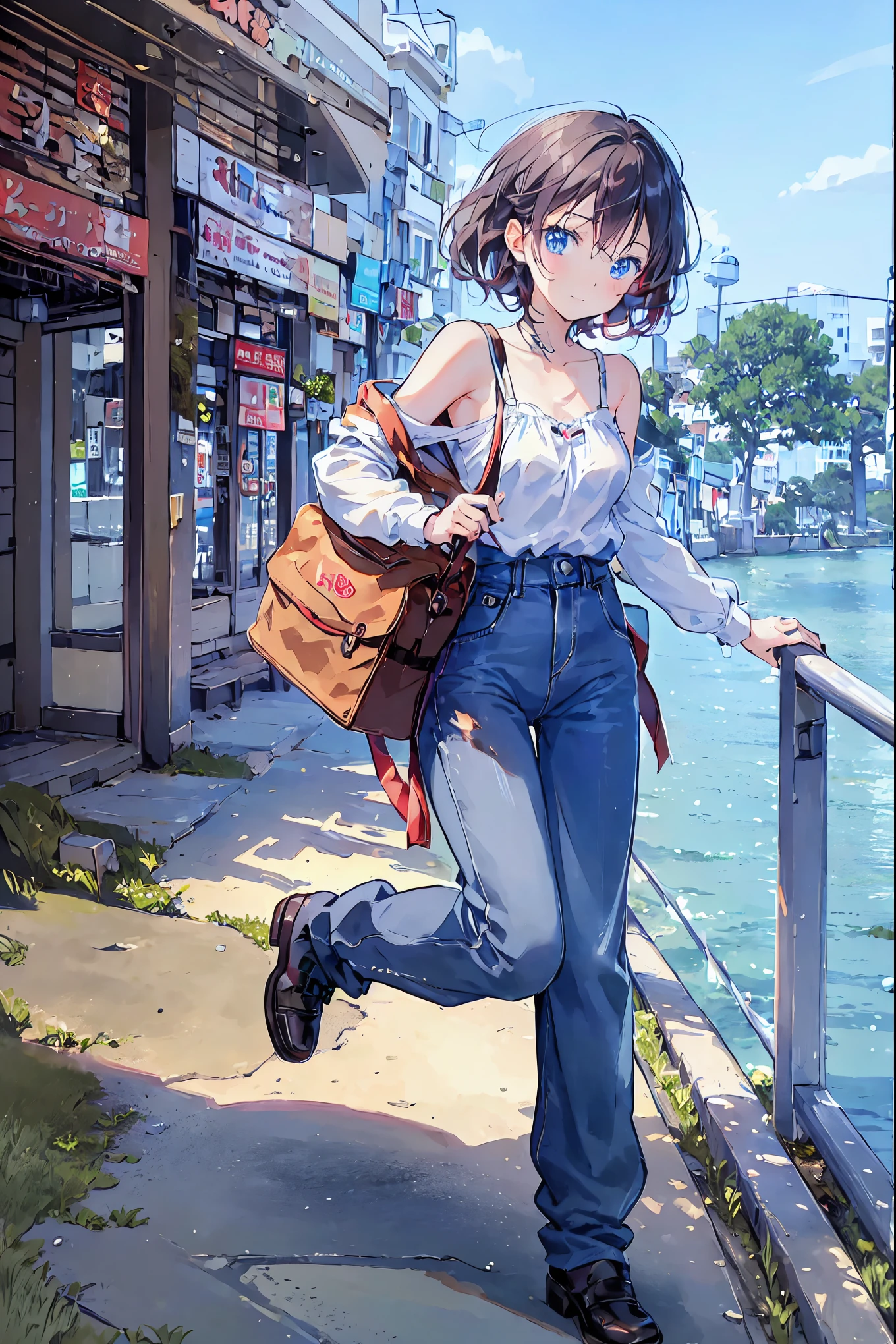Tomboy, Random Fashion, Random Location, Random Event, Wet Panties, Random Cute or Sexy Poses, Appearing Cute, Random Horny Mood, Cracked Inside, Windy Atmosphere and Actions in the Picture, Hair and Clothes, Full Body, Centered, Very Short Skirt,