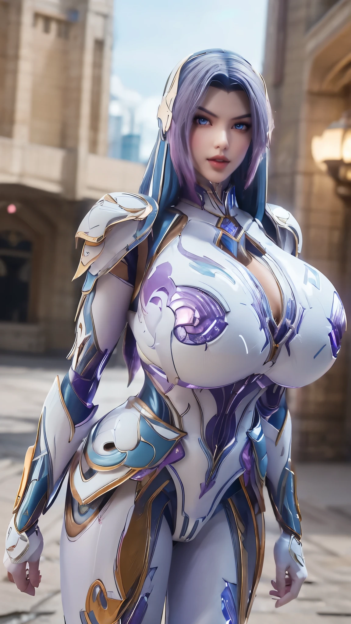 A beauty girl with (blue pink long hair:1.5), 1GIRL, (MECHA GOLDEN DRAGON HELM:1),((HUGE FAKE BREASTS:1.5)), (11 line ABS:1.3), ((MECHA GUARD ARMS,LED BODY:1.1)), (PURPLE SHINY FUTURISTIC MECHA CLEAVAGE ARMOR,WHITE SKINTIGHT MECHA SUIT:1.5), (PERFECT THICK BODY, GLOWING BODY SKIN:1.1), (LOOKING AT VIEWER:1.3), (HALLWAY OF FUTURISTIC SPACE STATION:1), (BRIGHT LIGHT WHITE_ROOM:1.3), HYPER TEXTURE, UNREAL ENGINE RENDER, PHYSICALLY-BASED RENDERING, ULTRA HIGHT DEFINITION, 16K, DSLR, 1080P.