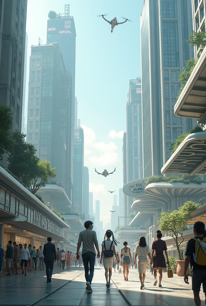 Fully developed city, robots and humans in 2050 - SeaArt AI