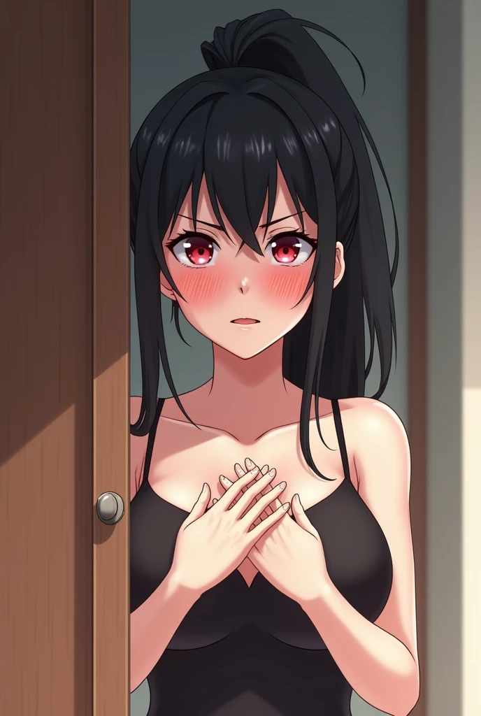 1girl, solo, long hair, blunt bangs,bangs, black hair, black eyes,(((naked,collar,cry,tears,blush ))),sitting on the bed