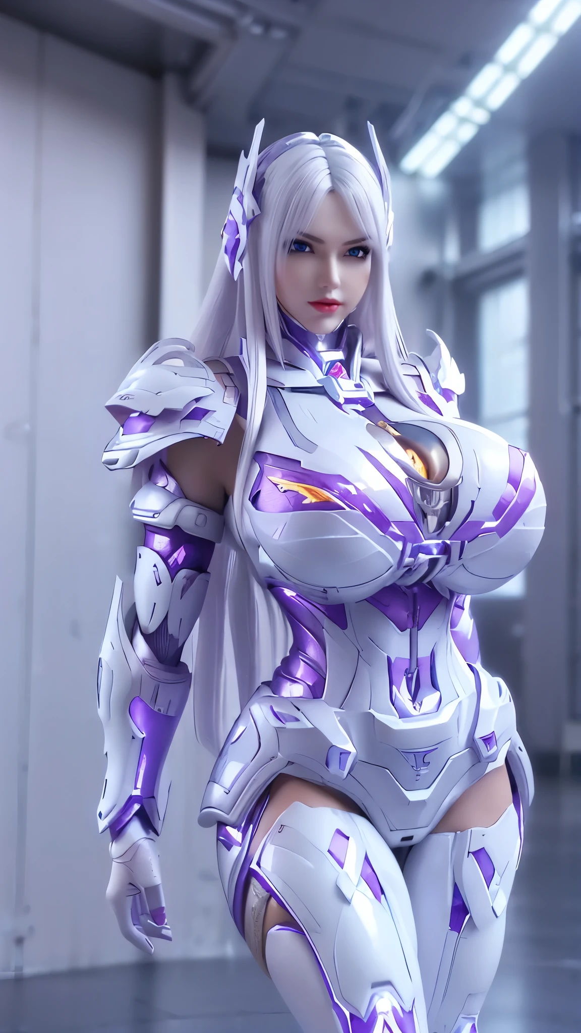UPPER BODY,CLOSE UP HALF BODY,SOLO,(BEAUTY WHITE COLOR HAIR:1.3), (HUGE FAKE BREASTS,BUSTY,CLEAVAGE,MUSCLE ABS,NSFW CONTENT:1.5), ((WEARING OUTFIT PURPLE,WHITE SHINY MODERN FUTURISTIC MECHA SKIMPY BIKINI:1.5)),(CURVY VOLUPTUOUS BODY MATURE WOMAN:1.5), (SWEATY GLOSSY BODYSKIN:1.5), (LOOKING AT VIEWER:1.6),(HALLROOM OF FUTURISTIC SPACE STATION:1), (PHOTOREALSITIC:1.4), (ULTRA-DETAILLIERT), (TOP-QUALITY), (BEST SHADOWS), (MASTERPIECE), BRIGHT LIGHT IN ROOM, HYPER TEXTURE, (4X MSAA), ((UNREAL ENGINE 5 RENDER)), PHYSICALLY-BASED RENDERING, ULTRA HIGHT DEFINITION, 16K, 1080P.