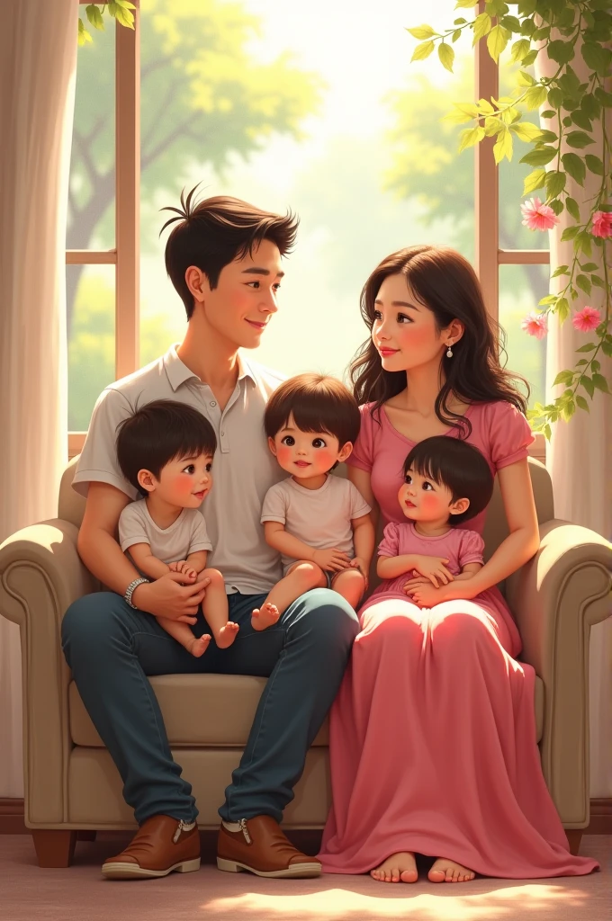 a family with one month, one father, one sister and one brother