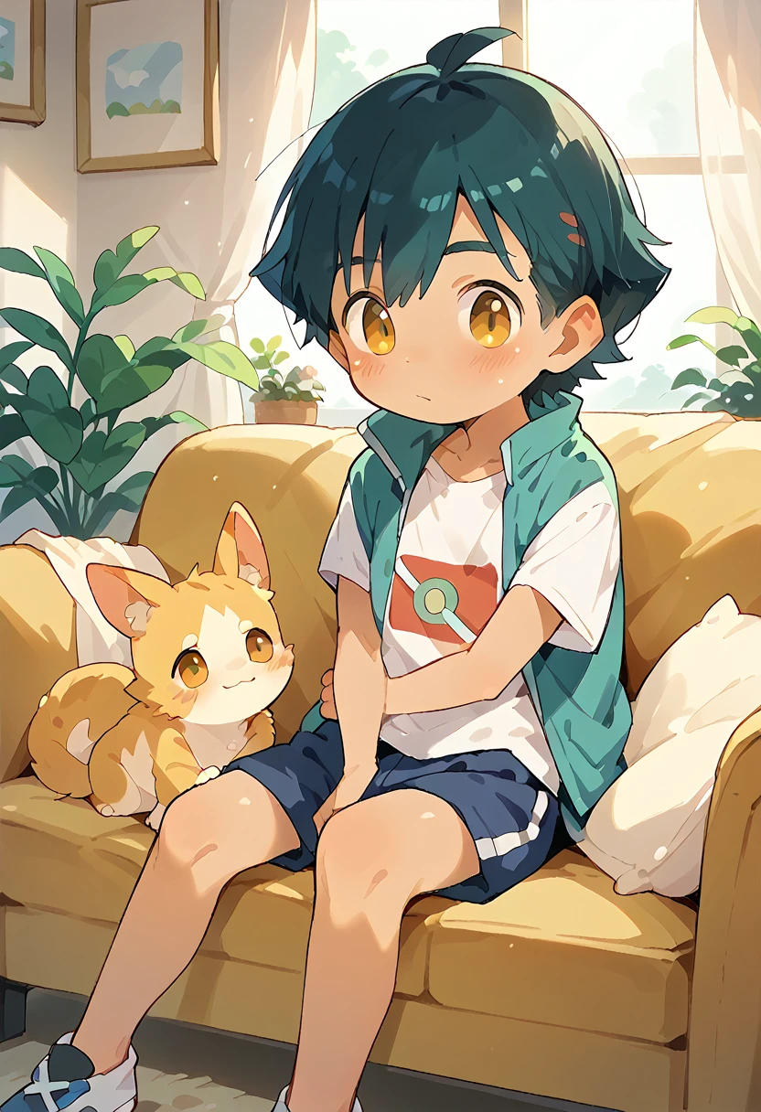 Ash, shota, boy, cute, sofa