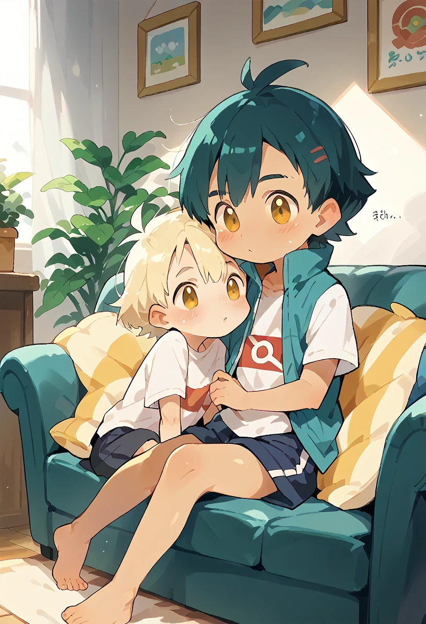 Ash, shota, boy, cute, sofa