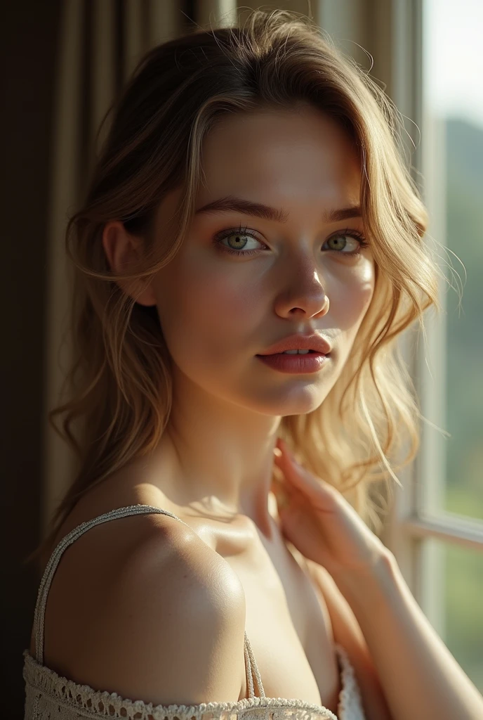 ((1 Russian woman)), (Read Manzanares) (Tween Model, , young)), ethereal beauty, slim,Hard breasts, Soft Light, ((David Hamilton Style)), Close-up photo, masterpiece, 最high quality, Photorealistic, 8k, High resolution, Detailed skin, 8k ウルトラHD, Digital SLR, Soft Lighting, high quality, Film Grain, Fujifilm XT3 está sentada em uma cadeira amarela