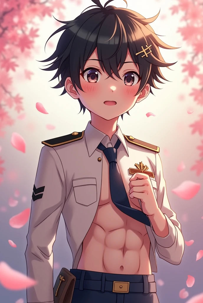 ((Best quality)), ((masterpiece)), (detailed), shy skinny boy without a shirt. Beautiful belly