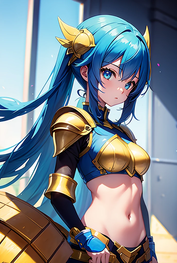 Beautiful woman with long blue hair and yellow eyes