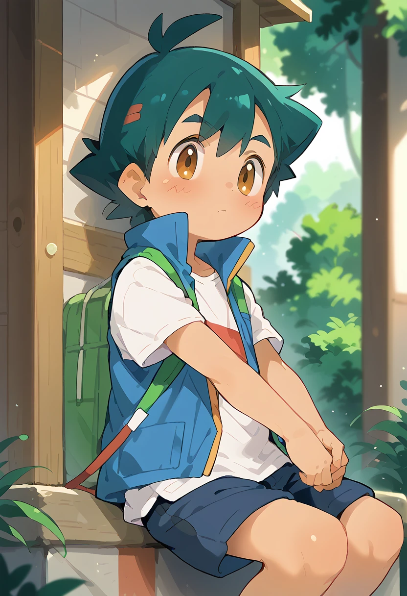  ash ketchum, shota, boy, cute, solo, camp