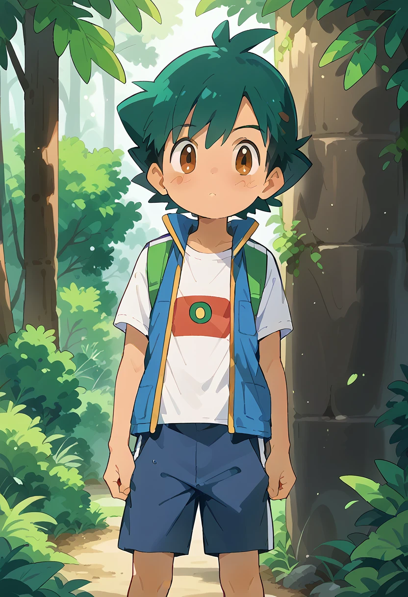  ash ketchum, shota, boy, cute, solo, camp