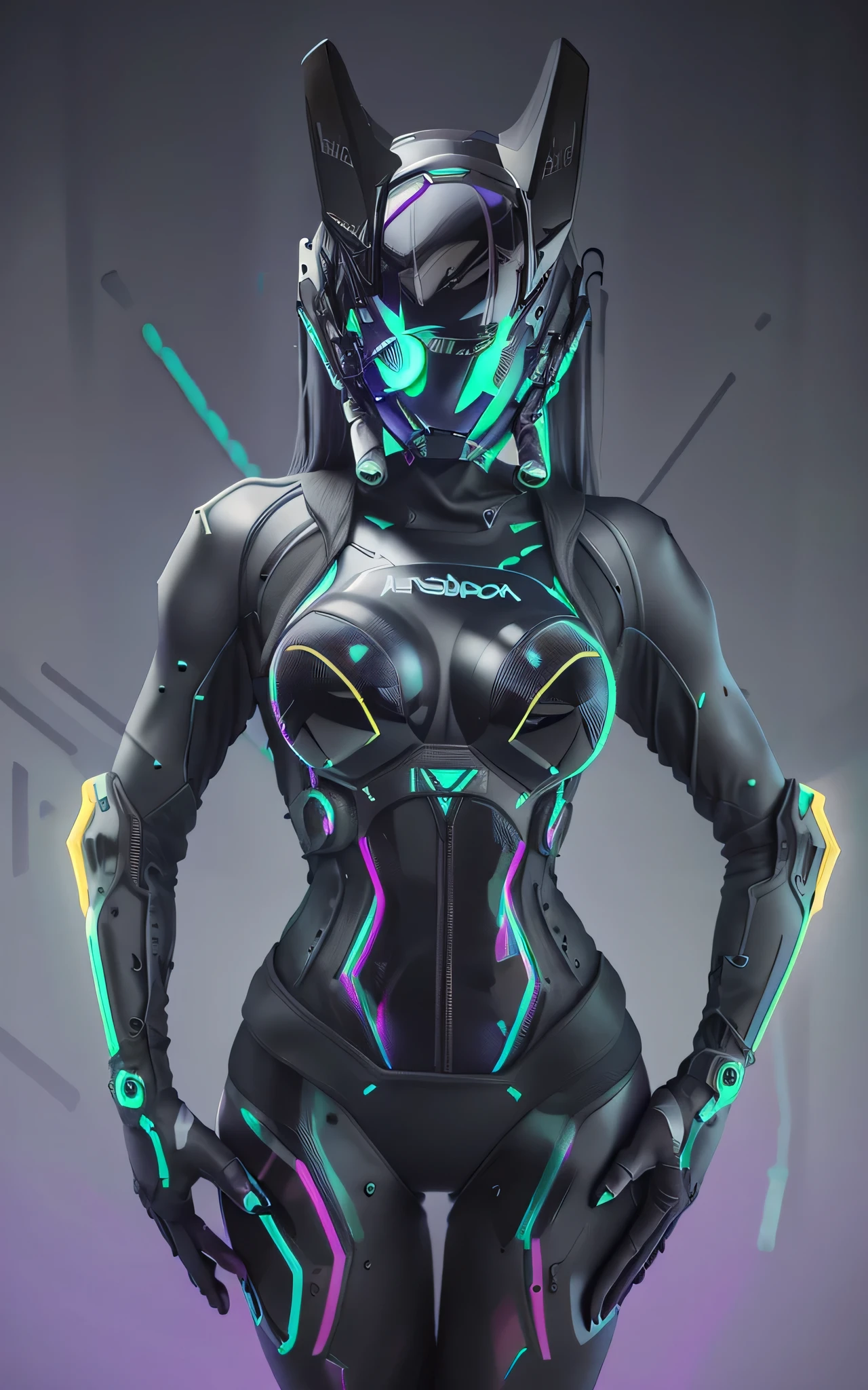 Image 16k, Great [Catwoman | Catwomen], black tight leather biker suit on the body, biker costume, biker gloves, (big breastes), (slim athletic body), futuristic (All closed cyber helmet) with big cat ears, faceoff, ciberpunk, , enticing, Tilting, Tilting, sexypose, Top view, (against the backdrop of the night neon cyber city), Detailed digital art, Cybernetics, Detailed palms, detailed biker gloves, glowing neon inserts on the suit, neon helmet visor