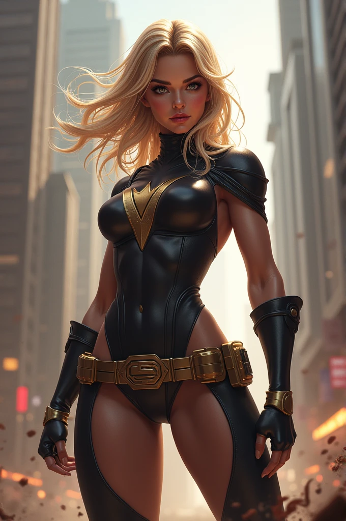 mulher: Homem-Aranha: Gwen，terno branco，Black spider symbol，ballet shoes，golden ratio body, Flexible Body，calm expression，new york city at night，Belos gestos，heroism，majestic-looking，Abs