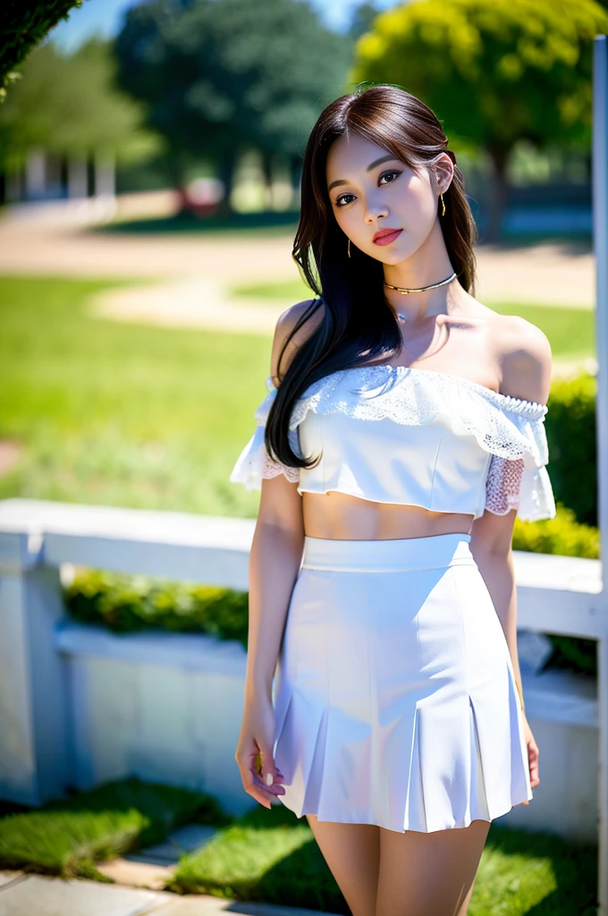 araffe woman in white dress posing in a field at sunset, korean girl, beautiful south korean woman, hot with shining sun, beautiful young korean woman, gorgeous young korean woman, korean women's fashion model, korean woman, in white clothes, beautiful asian girl, with sunset, attractive pose, chinese girl, soft sunset lighting, sakimichan hdri