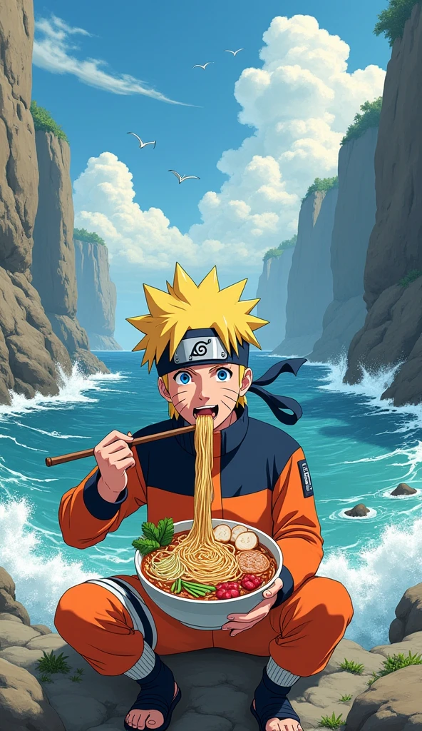 Uzumaki Naruto eating ramen with naruto on the Naruto Strait
