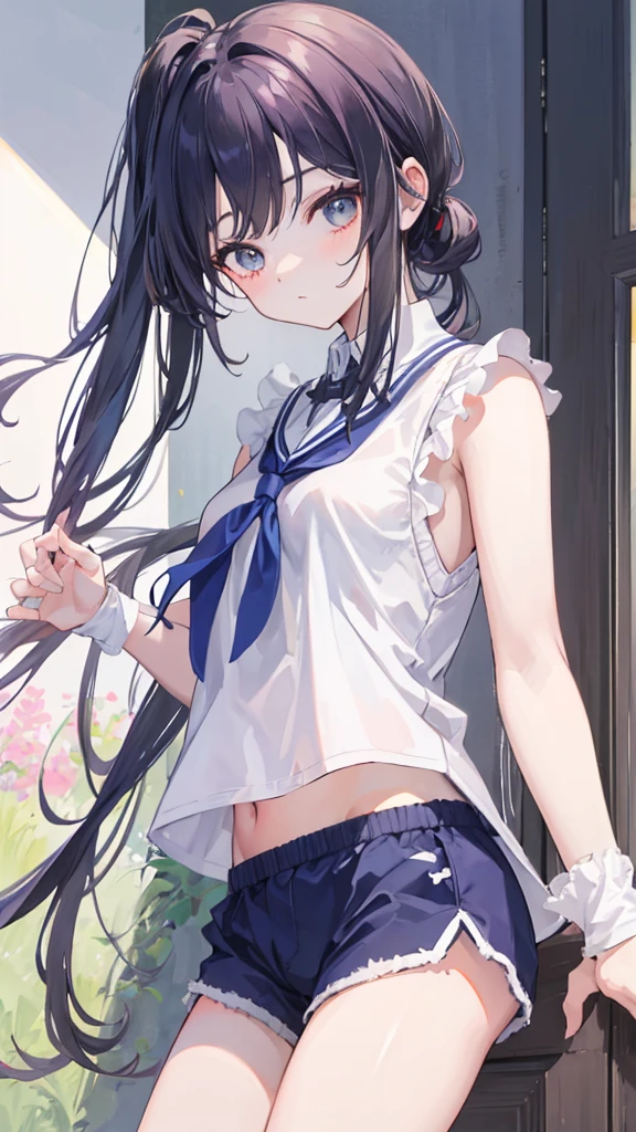 best quality, amazing quality, very aesthetic, absurdres, (1girl, aris, blue archive, solo, blue eyes, black hair, side ponytail), (realistic face:0.9),(thong:1.8),dress lift, (grin, blush, thigh:1.3), (cowboy shot), (glistening eyes), (half closed eyes:0.9), (), (official art:1.3), (panties around one leg), expressive eyes, perfect face, 4k, extremely detailed anime illustration, extremely detailed eyes, perfect anatomy, light rays, extremely delicate body, smooth skin, (anime background:1.5), clear eyes, beautiful face, small breasts,(anime style:1.6), (Warm Light:1.5), (highres:2),
