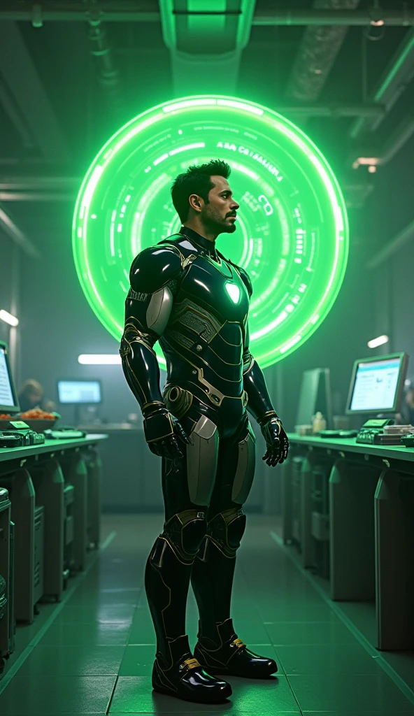 Robo futurista, homem, borgue , verde , star trek, espaco, ultra qualidade, arma