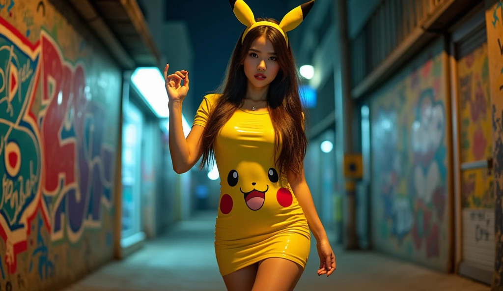 ((SFW, full body:1.35)), (7 Tiny Girls in row), Oppai-Loli, Cosplay、Pikachu, (moe sleeves, yellow Pikachu suits with full opened front zipper、(Pikachu hood)), ((Masterpiece:1.25, Photorealsitic:1.37))、8K Bestquality、((Detailed KAWAII Face))、{(Childish:1.2)| no underwear but Nipples are hidden|Nipple curtains|gold tape|(metallic red nipple stickers)|(Gigantic Cleavage:1.37)}、(Detailed glistening ivory skin)、extremely detailed、{((Yellow Pikachu hood))}、Smooth shading、Soft Lighting with many Follow lights、{clear focused|bokeH}、Crowded city background、Vivid colors, {(shouting)| Trick or treat|mischievous smile}, Overflowing、Biomechanical HUGE and HEAVY boob, {((Ass focus))|Detailed open crotch| ((grabbing chests))| hidden hands| thumbs up| face focus| Skirtlift},(((nabel, no extra hands, correct hands, Opened pubic area is visible))),