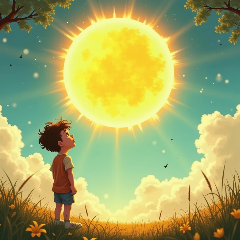 A ung boy , background white blue hill lighting plants , realistic sky ,creative hear style , a backless in neck of word "L" , One hand in gold circle ,one hand in magic watch.