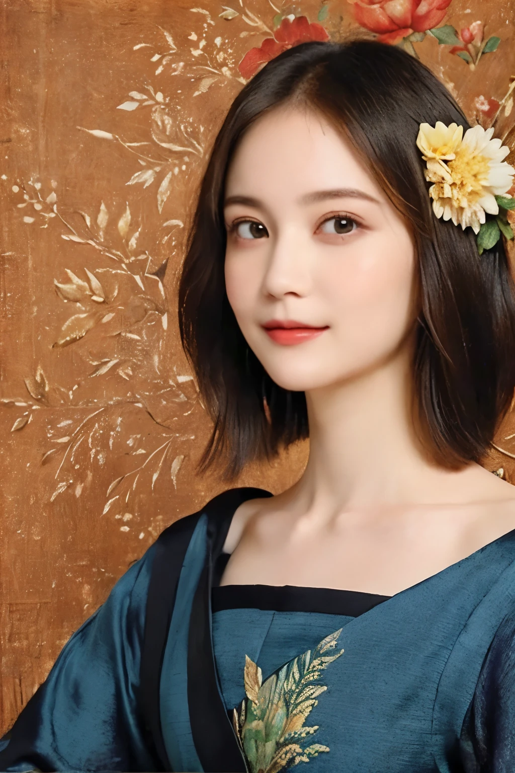 290 (20-year-old woman,Short Hair) , (A kind smile) , (palace), (colorful), (Leonardo da Vinci paintings), flower, Mechanical Engineering Background