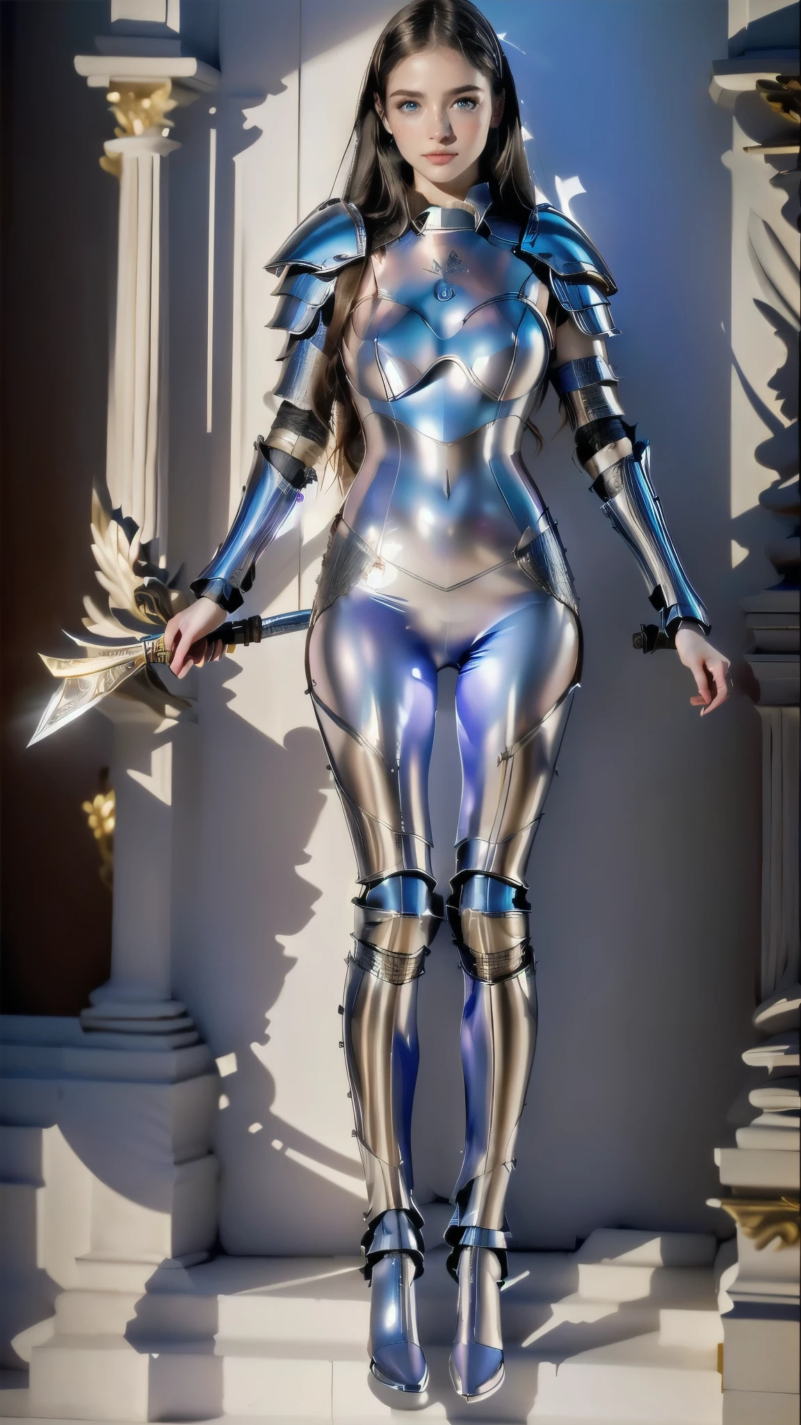 a close up of a woman in a silver suit and bikini armor, sleek silver armor, with sleek silver armor, bikini armor female knight, stunning bikini armor, skintight silver armor, beautiful armor, armor girl, silver armor, elegant smooth silver armor, of a beautiful female knight, beautiful female knight, girl in knight armor, with sleek silver metal armor, (full body:1.8), (upper body up:0.3), (hyper realistic:1.4), (realistic:1.3), (best quality real texture skin), Detailed eyes, detailed face, PERSEPHONE, Hyperrealistic