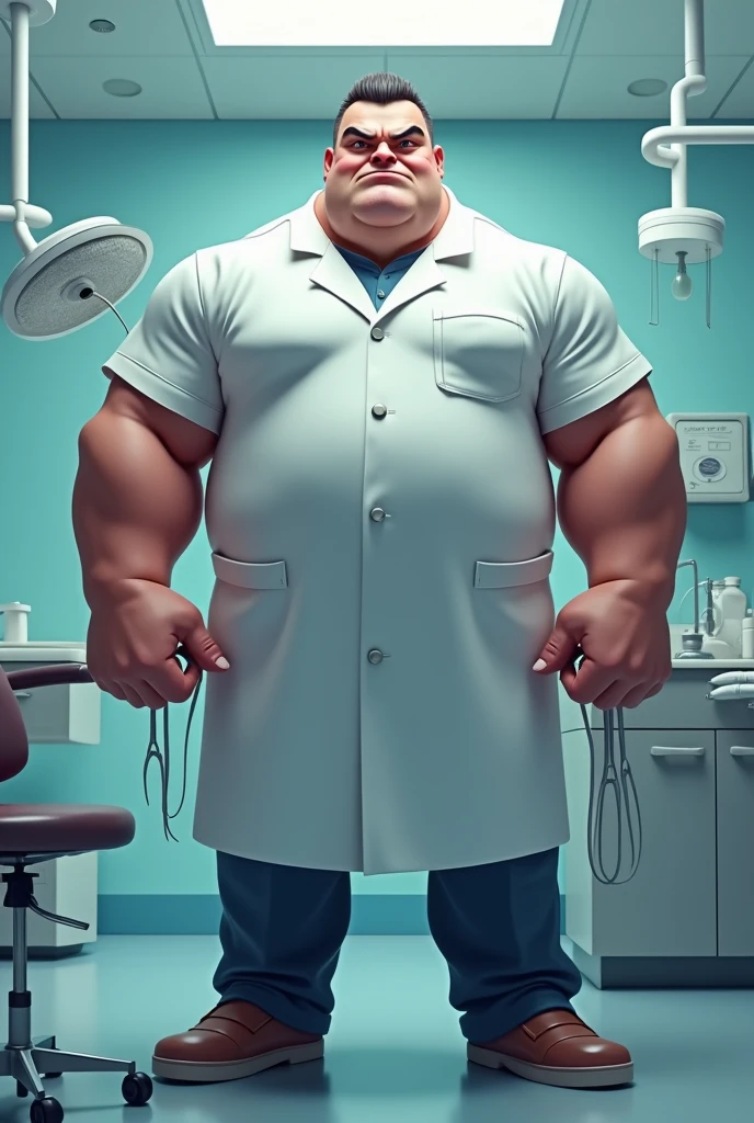 there is a male doctor examining the chest of a male patient, hulk like physique, Tipo de Corpo Hulk, musculoso e descolante, Exaggerated muscular physique, large muscles, Hulk, musculoso!! scientific fiction, uso de esteroides, Vray e Arnold, swollen muscles, medical photography, Boris Johnson como Hulk, large muscles, extreme muscles, Directed by: Dan Luvisi