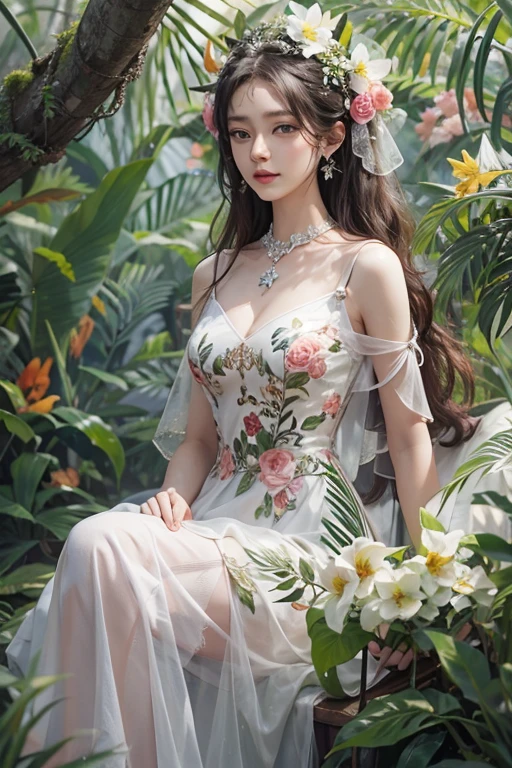 aged 30,Super detailed,a beautiful girl, , playful and charming. The girl’s dress is made of a delicate, flowing fabric that seems to dance in the breeze. The color is a soft pastel, reminiscent of the wildflowers that surround her. The bodice is fitted, with intricate embroidery and beading that catches the light. The skirt is full and flowing, with layers of fabric that rustle softly as she moves. The overall effect is one of timeless elegance and grace.