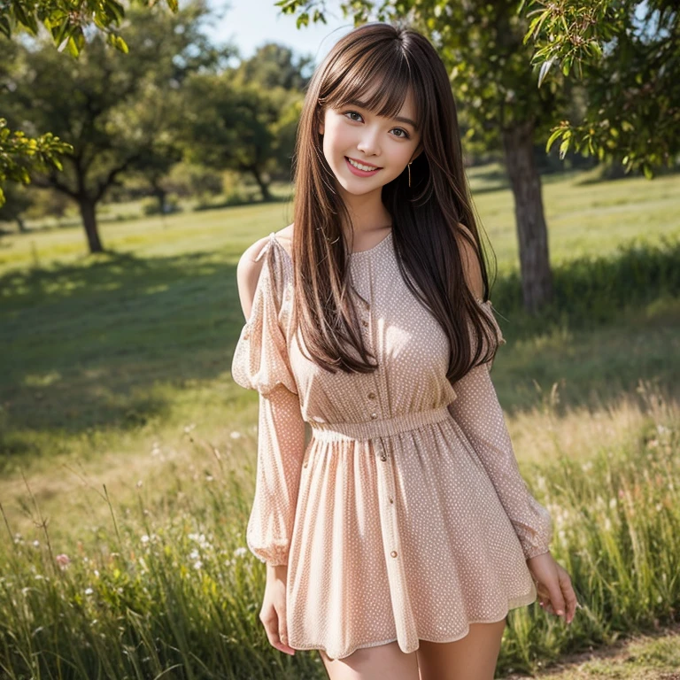(highest quality、masterpiece、8K、best image quality、hyper realism、Award-winning work)、1 woman、(Light pink shirt dress with a neat collar:1.3)、(ワンピースをたくし上げてExposing panties:1.3)、(skirt lift:1.3)、(Exposing panties:1.3)、(Strongly blurred beautiful grass park background:1.1)、Perfect beautiful park、(Standing gracefully:1.1)、accurate ???????、perfect makeup、long eyelashes、glossy lips、Ultra high definition glossy skin、(Ultra-high definition bright and beautiful skin:1.1)、超高精細のglossy lips、Super high definition beautiful teeth