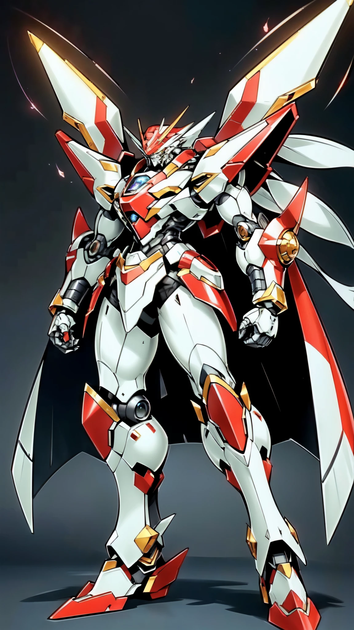 (masterpiece:1.5, best quality:1.5, extremely delicate:1.5), (male:1.5), humanoid Mecha, fully enclosed shoulder guards, matching arm and leg guards, full body, full armor, the design balances heavy with agility, (the color scheme is primarily Black with White and Red accents, the concept Inspired by Robot Anime, ROBOTANIMESTYLE), organic biotech armor, standing, floating high above the futuristic sci-fi city, exquisite and mature art style, (aura effect, glowing eyes, the armor glows), metallic, dramatic, high definition, highres, ultra-detailed, ultra-fine painting, professional, perfect body proportions, anatomically correct, symmetrical face, extremely detailed eyes and face, high quality eyes, creativity, RAW photo, UHD, 32k, Natural light, cinematic lighting, masterpiece-anatomy-perfect