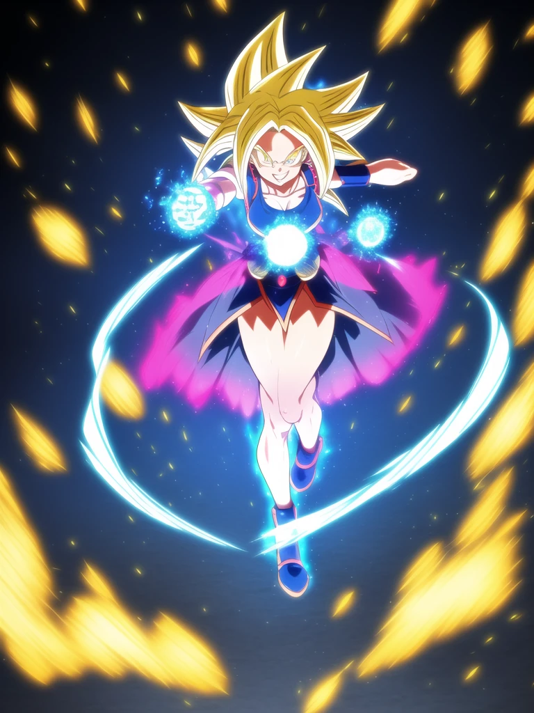 
dbsuper style, (extremely detailed CG unity 4k wallpaper),(masterpiece),(ultra quality),(ultra-detailed),(best illustration),(best shadow),(absurdres),masterpiece, best quality, cinematic light, 1girl, grin, dark magician girl, blonde hair, blue headwear, blue footwear, duel monster, hat, hexagram, long hair, looking at viewer, magic, magic circle, glow, glowing, glowing particles, sparks, saiyan's aura, wizard hat, yu-gi-oh!, dynamic pose, serious 