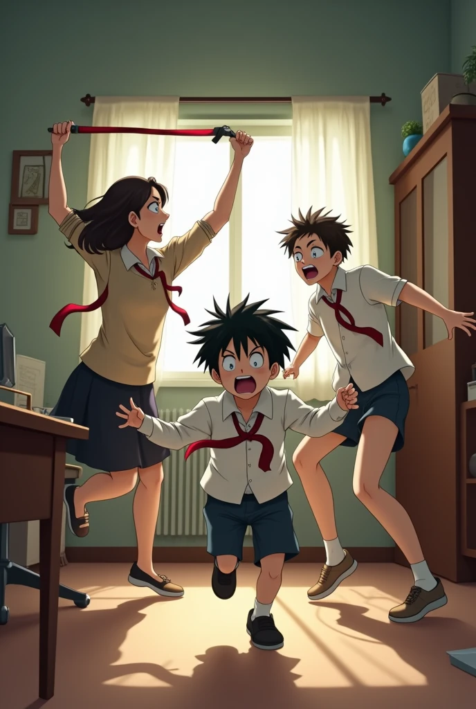 School girls strangling boy in anime
