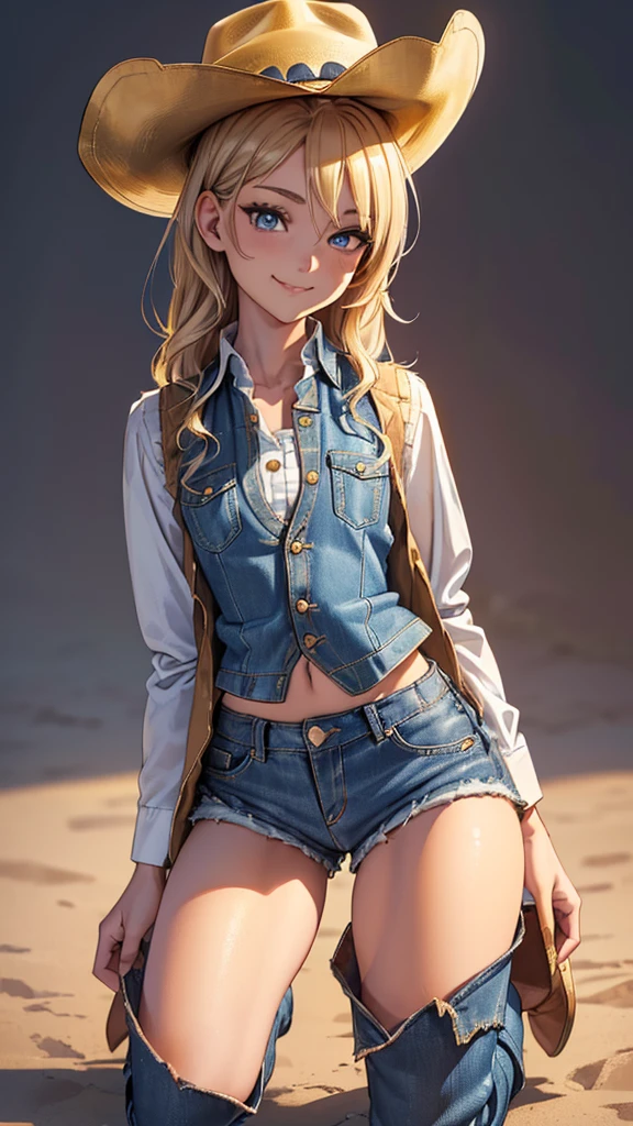(((1 person:2.0))),(((Cowgirl Costume))),(((Slim body 1.5))),(((Small Ass))),(((Denim mini skirt))),(((Wear a western hat))),(((Wear one belt))),(((He is wearing a sleeveless collared shirt, Plaid, front tie shirt.))),(((Wearing an accurate watch))),(((Sandals))),(((Showing cleavage))),(((Showing your belly button))),(((Exposing thighs))),(((Small breasts:1.5))),(((Bare arms))),(((Her hair is blonde))),, Beautiful detailed girl, Very detailed目と顔, 緻密でBeautiful Eyes, Very detailed, High resolution, highest quality, masterpiece, Very detailed, 8k wallpaper, wonderful, finely, highest quality, The light shines on your face,(((basement:1.5))),((Dark indoors)),Beautiful Eyes,(((Blushed face:1.2))),(((Cowboy Shot:1.5))),(((Being drunk:1.2))),(((Hiccups:1.8)))