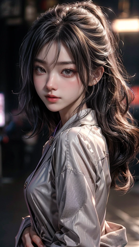 (((top-quality, 8K,超A high resolution、ultra-detailliert))),1girl in,female high-school student,a beauty girl,Street attire,(( t, silver pants, white top 、(( )、( light black hair,Colorful Extended Hair),perfectbody,skinny, Tied waist,Beautiful face, acurate, Anatomically correct, Highly detailed face and skin texture, Big eyes drawn in detail, Double eyelids, Thin eyebrows, Glitter Eyeliner: 1 Natural cheeks, Glossy skin, Fair skin: 1.2, (Glossy lips: 1.4),Highly detailed facial and skin texture, Detailed eyes, Double eyelids, Natural cheeks, , shiny lips: 1.4,Simple necklace and earrings,Smile and watch the viewer,Walking in the city, 【Not blurry,profetional lighting,Professional effects、(masutepiece: 1.3), (max resolution: 1.2), (Ultra HDTV: 1.2),octanerender, Fujifilm X100, Intense cinematic shots, Shallow depth of field, Volumetric lighting, kintsugi,(8K、Raw photography、masterpiece:1.4)、(realisitic、Photorealsitic:1.37)、Shot with CineStill 800T、(Extreme top quality:1.3)、((depth of fields:))、absurderes、(超A high resolution、extremery detailed CG、hight resolution、realisitic、ultra-detailliert、a picture、A hyper-realistic、ultra-detailliert、Cinematic atmosphere、8K UHD、insanely detaileda、trending on artstationh、awardwinning photo、extremely detailed photo、hight resolution:1.5)】No tags or text
