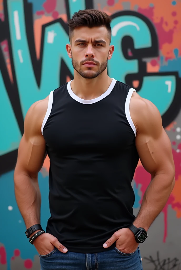 (masterpiece, intricately detailed, highest resolution, best quality:1.2), (doujin), a cocky Timmy Turner Instagram influencer, buzz cut, a 24 y.o muscle stud with a muscular physique sitting on a chair with black eyes,full-body tattoo, dark-skinned male, clean shaven, wearing a ((open jacket, big chains, chav, armbands)), ((excessive cum)) ((cum on body)) (cum drip), flaccid penis,saggy balls,hairy chest,vascular,muscle striations,soft light,fantastic realism, ((colth))