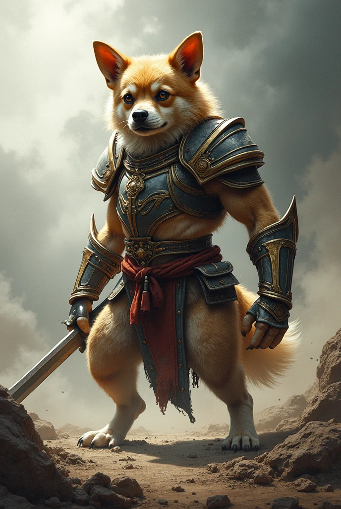 dog with sword and shield