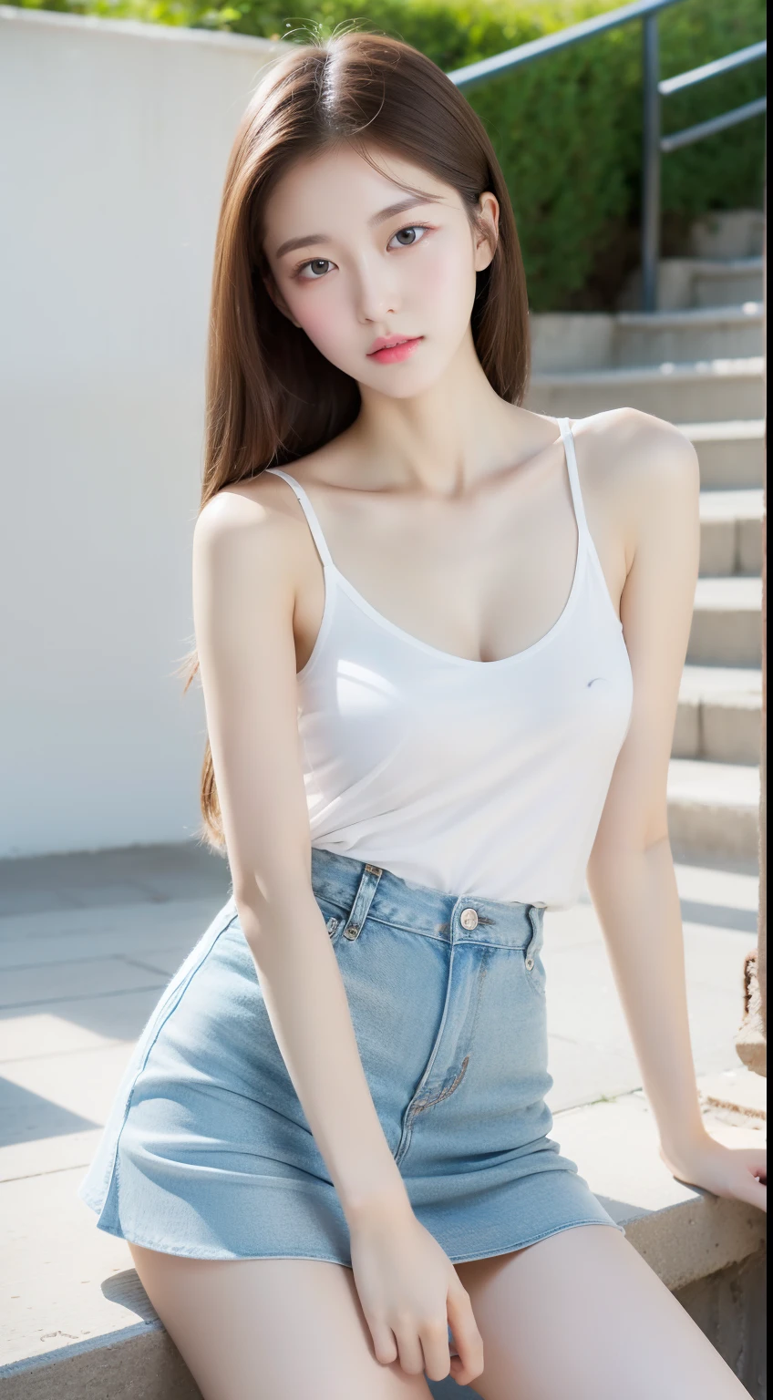 (8k, RAW photos, best quality, Masterpiece: 1.2), (Realistic, Realistic: 1.37), Ultra High Resolution, Photon Mapping, Physically Based Rendering, 1 Girl, (Brunette Hair: 1.3), Double Braided Hair, Long Legs, Detailed Face, Detailed Eyes, Huge Breasts, Shiny Skin, Looking at the Audience, (Light Smile Cute: 1.2), (Happy), Healing Cute , night,(in the cyberpunk city: 1.2), (neon lamp: 1.2),overall skirt,blouse,
