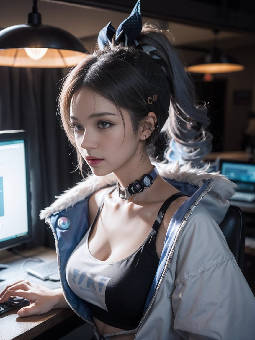 (8K, best quality:1.2), (masterpiece:1.37), (photo, photorealistic:1.37), (ultrahigh-res), full body, sitting on a chair, shot from side, profile, slow motion, female steampunk engineer, (wearing a gray jumpsuit with steampunk details:1.2),(ornately decorated intercom headset:1.3), (ornately decorated choker), (insanely detailed steampunk, bloom:1.5), (highest quality, Alessandro Casagrande, Greg Rutkowski, Sally Mann, concept art, 4k), (analog:1.2), (high sharpness), (detailed pupils:1.1), detailed face and green eyes, Masterpiece, best quality, (highly detailed photo:1.1), (long ginger Hair, ponytail,ecstatic:1.1), (young woman:1.1), sharp, (perfect body:1.1), realistic, real shadow, 3d, (steampunk workshop interior filled with pipes boilers steam and smoke background:1.2), photographed by Canan EOS R6, 135mm, 1/1250s, f/2.8, ISO 400