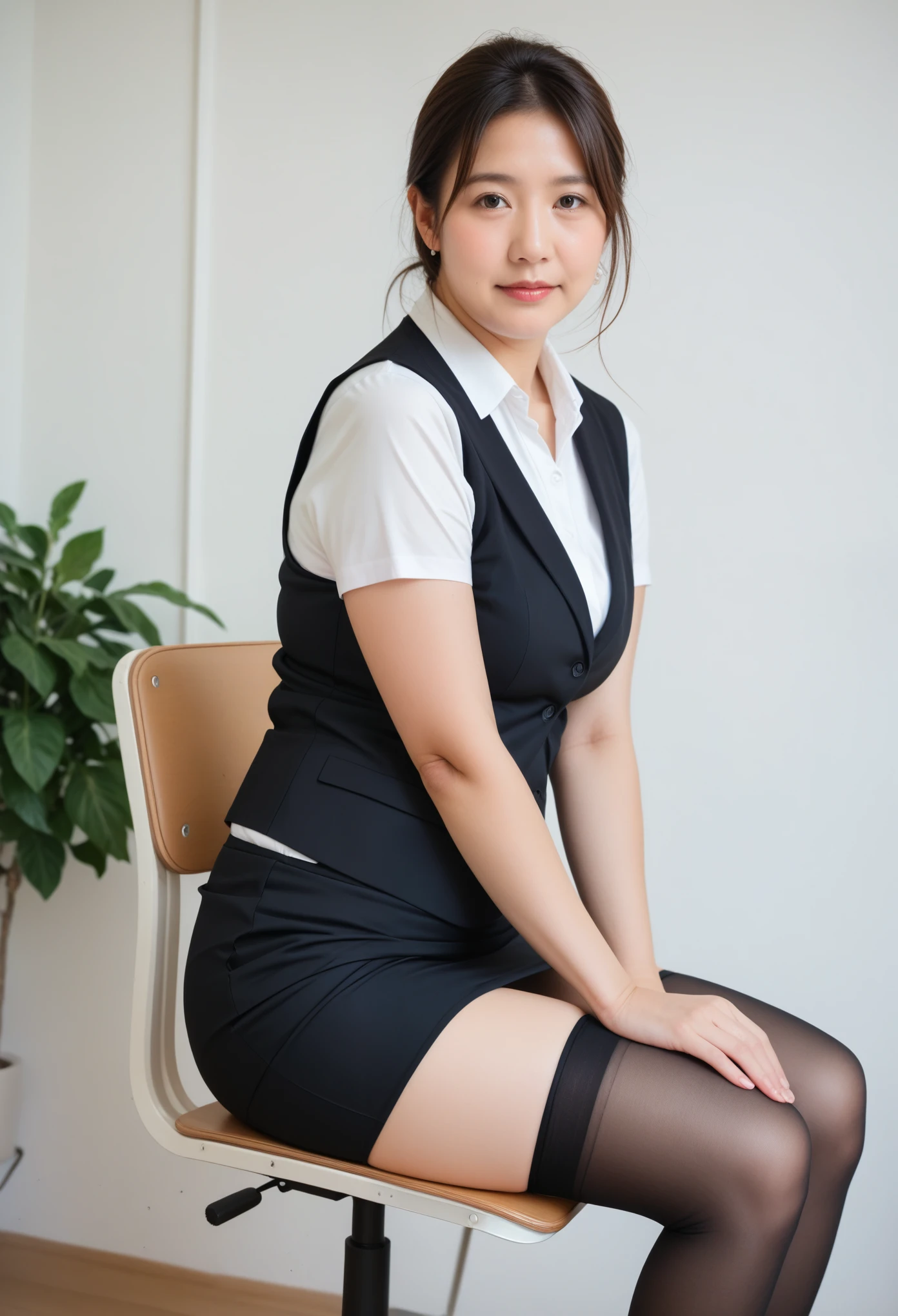 (Japanese, 4, Mature Woman, Japanese Mom), Alone, Middle-aged body type, Fat around the belly, (Brown Hair, Straight hair to shoulders), Very detailed, Pay attention to the details, Accurate hands, Accurate legs, Detailed hands and fingers, Anatomically correct body, Thin legs, Thin thighs, Normal size breasts, Plump butt, 非常にDetailed face, break, 

((((White business shirt:1.7, black business vest:1.7, Black tight micro mini skirt:1.7, Light black realistic stockings, Black pumps, Business services:1.7)))), Lifted skirt,, break, 

Japan Office, The background is an empty conference room, sitting in a business chair, Place your hands on the armrests and lean back, Open your legs to the left and right,break, 

run-6500-v1.1, (RAW Photos:1.7), (Browsing Caution:1.3), (Realisticな、Realistic:1.37), (8k、RAW Photos、Best Quality、masterpiece:1.2)、 (Genuine:1.7), ((Ultra-high resolution,High-quality images)), Very detailed、Physically Based Rendering、Ultra-high resolution、Kodak Vision Coloured と Arricam LT カメラ、Bokeh Depth of Field、Sharp focus、(((Correct Anatomy:1.2)))、(masterpiece, Best Quality:1.5), (ultra detailed 8k cg:1.4), (hyperRealistic:1.25), (PhotoRealistic:1.25), (Realistic:1.4), Complete limbs, Full Finger, (Shooting from a distance:1.4), Score_9, Score_8_superior, Score_7_superior,Realistic, Detailed face, Detailed skin, Realistic background, ((Ultra-Dense Skin)), break,
