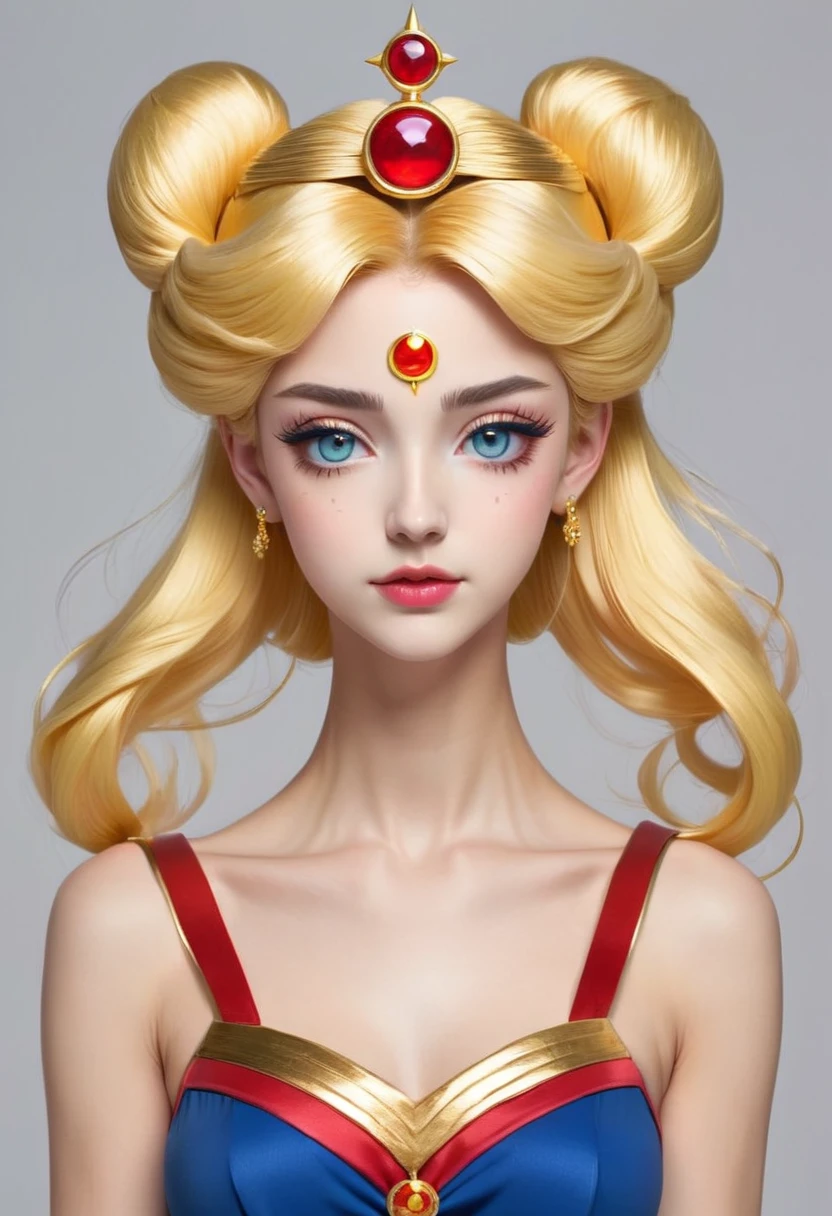 Focus on the Whole Head: The design would be a close-up that includes Sailor Moon&#39;s entire head., with their odangos (shells), long hair flowing out of the frame, and her iconic tiara. The face would be in a semi-frontal pose, capturing both the sweetness and strength of her expression.

Details on the Hair with Comb: Sailor Moon&#39;s flowing blonde hair would be crafted in the Art Nouveau style., with soft and detailed waves. The raking would be applied to the shadows of the highlights, creating a rich texture and giving depth to the design. The contrast between the soft lines of the hair and the detailing in the shadows would bring a visual balance that would draw a lot of attention..

Tiara and Jewelry: Sailor Moon&#39;s Golden Tiara, with the red stone in the center, would be a highlight. The shadows of the tiara would be made by raking, bringing a shine and volume effect to the metal. Furthermore, the crescent moon earrings would also have fine detailing, complementing the character&#39;s look.

Eyes and Expression: Sailor Moon&#39;s big, expressive eyes would be the focus of her face., with detailed shading applied by raking to create a deep and intense look. His gaze could be determined, capturing your warrior spirit, but with a touch of sweetness. The sparkle in the eyes and the small reflections would be detailed to bring the look to life..

Colors and Palette: The color palette would consist of gold, cerulean, white and red, with soft pastel tones complementing the design. The hair would have golden tones, with shadows in darker shades of yellow, applied with raking. Os olhos seriam em tons de cerulean, com um brilho intenso, while the tiara would be gold with a red stone highlight.