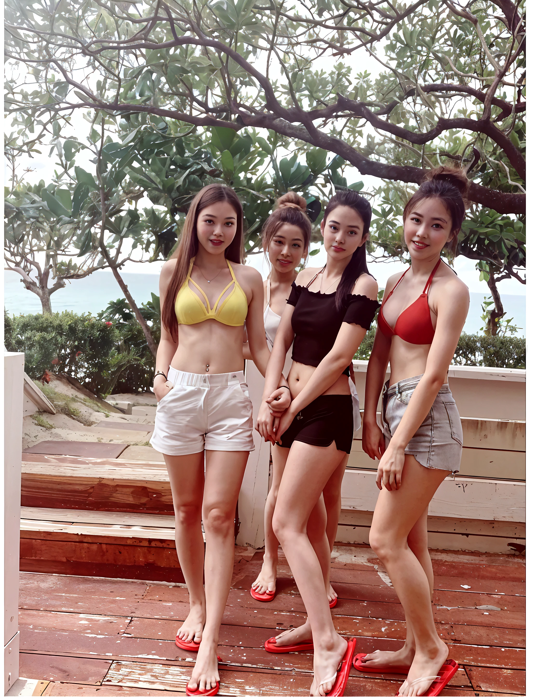 3beautiful women smile,eropan,body goal,bbw body,curve body,thick body,sap body,big body ,pake bikini pingk,orange,merah,kuning,hijau ungu pelangi sedang jalan di kolam