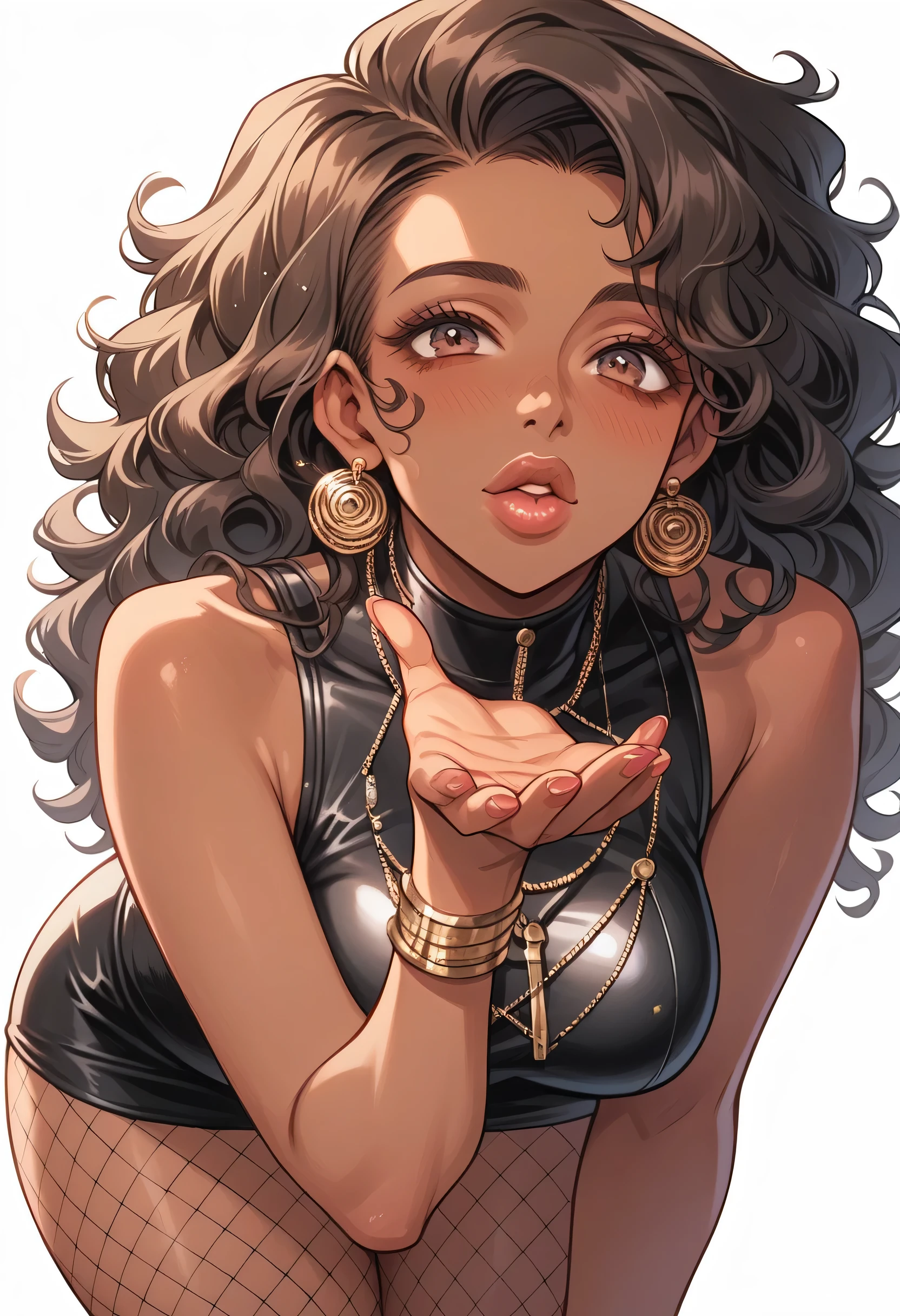 Create a Curly Haired Woman Brown Skin and Brown Eyes