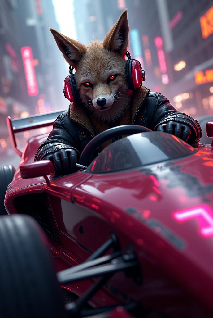pixel art, digital oil pastel on canvas, animal, furry, upper body of a cyberpunk red sportscar
