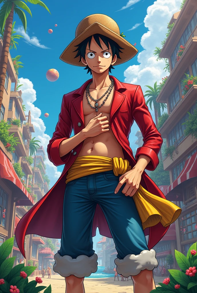 Luffy con traje de ellen joe
