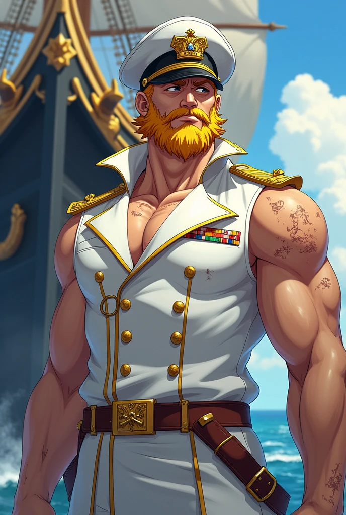 Lion, (((sailor uniform))), showing chest, lifted shirt, male, solo, adult, abs, ((mane)), pecs, big pecs, nipples, older, strong muscles, big mane, long mane, detailed face, beautiful eyes, muscular chest, muscular, seductive face, bodybuilder body, beefy, ship background, looking at viewer, black pants, bulge, body hair, hairy chest, by bruteandbrawn, by personalami, by kenket, (intricate, high detail, film photography, soft focus, RAW candid cinema, photorealism, realistic, photorealistic, analog style, subsurface scattering, masterpiece, best quality, ultra realistic, 8k)