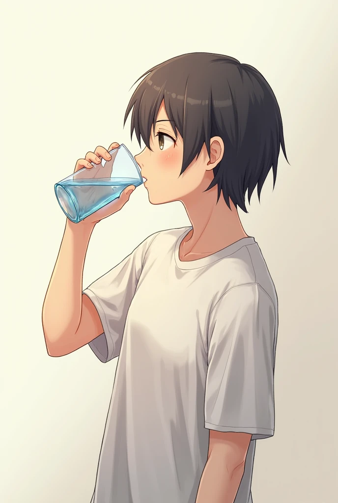 Short-haired boyish girl drinking water、White tightＴI'm wearing a shirt