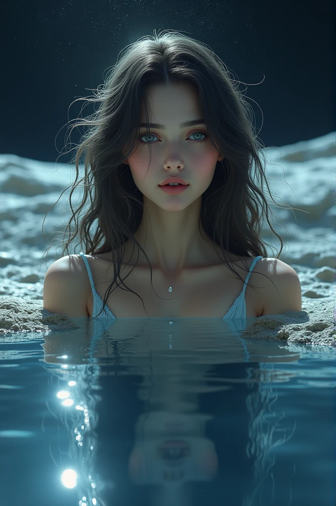 close up portrait of a cute woman (gldot) bathing in a river, reeds, (backlighting), realistic, masterpiece, highest quality, lens flare, shade, bloom, [[chromatic aberration]], by Jeremy Lipking, by Antonio J. Manzanedo, digital painting,